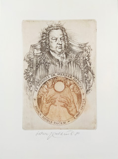 Kulhánek Oldřich – Sebastian Bach, Ex musicis Dr. Werner Daniel, barevný lept, 1980
