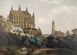 Kutná Hora – Chrám sv. Barbory, August Haun, staře kolorovaná původní litografie, 1860