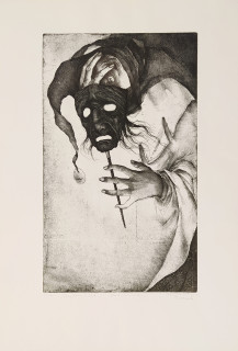 Richterová Marina – King Lear II. akt – „Otez le masque“, lept a vernis mou, číslováno 8/100, 1990