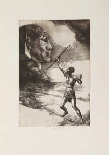 Janíček James – Sedm ran egyptských, barevný lept, značeno E.A./autorský tisk, 1996