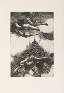 Janíček James – Sedm ran egyptských, barevný lept, značeno E.A./autorský tisk, 1996