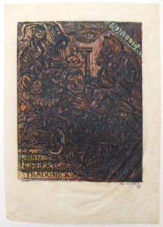 Váchal Josef – Ex libris Norbert Stradonický, Politica, původní tříbarevný dřevoryt, 1948