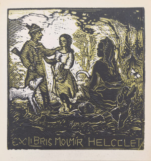 Váchal Josef – Ex libris Mojmír Helcelet, původní dvoubarevný dřevoryt, 1921