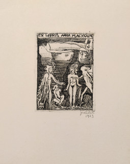 Váchal Josef – Ex libris Anna Macková, vzácné, původní lept, 1923