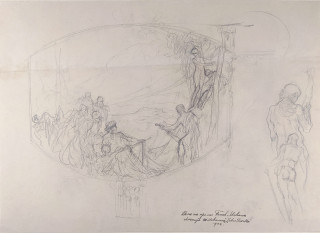 František Urban – Skica na oponu divadla v Pardubicích, kresba tužkou, 1908