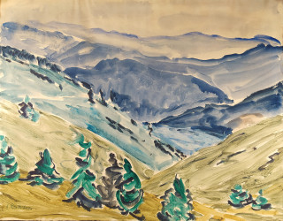 Roškotová Anna – Šumava, malba olejem na papíře, nedatováno, 20. léta 20. století