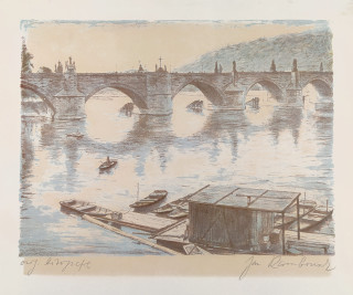Jan Rambousek – Praha, Karlův most, grafika, prodej litografie, 1970