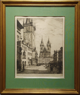 Šimon Tavík František – Staroměstské náměstí v Praze, původní lept, 1934