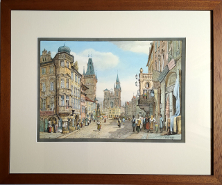 Prout Samuel – Praha, Staroměstské náměstí, staře kolorovaná původní litografie, 1833