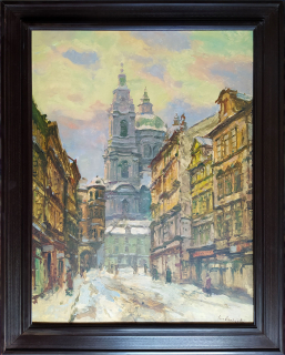 Procházka Jaro – Praha, olej na kartonu, nedatováno