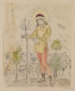 Vořechová Vejvodová Marie – Svatý Václav, kolorovaný lept, 1936