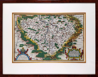 Čechy – Ortelius Abraham, staře kolorovaný původní mědiryt, 1579