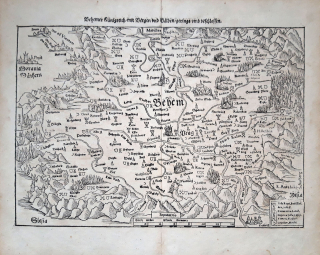 Čechy – Sebastian Münster, Cosmographia,  původní dřevořez, 1574