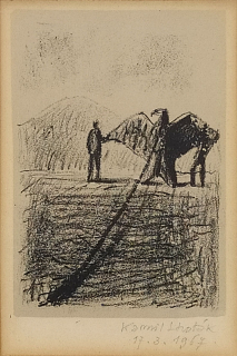 Lhoták Kamil – Muž cvičící orla, původní litografie, 1967