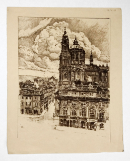 Engelmüller Ferdinand František – Praha, Malostranské náměstí, litografie na prodej, ca 1910, česká grafika, pragensia