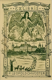 Konůpek Jan – Ex libris P. Leopold Chvostek, původní lept, nedatováno