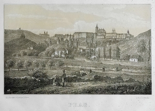Praha – Pohled na Prahu, C. Würbs, původní litografie, ca 1850
