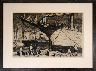 Bouda Cyril – Přístav v Le Havre, původní lept, 1930