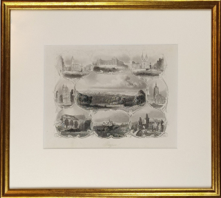 Praha – Upomínkový list, původní oceloryt, ca 1830