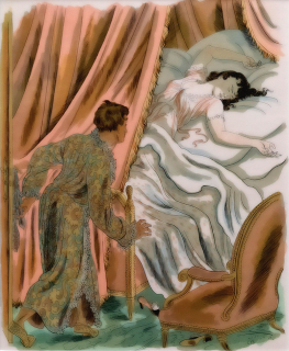 Bouda Cyril – Noční návštěva, barevná litografie, 1946