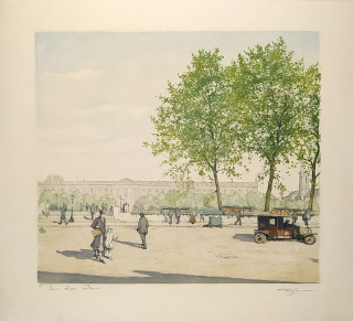 Šimon Tavík František – Voltairovo nábřeží v Paříži, barevný lept, 1914