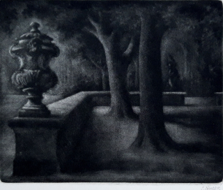 Jiřincová Ludmila – Zámecká zahrada, mezzotinta, ca 1960