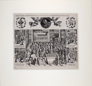 Praha – Korunovace císaře Ferdinanda II. českým králem v Praze 21. 6. 1617, pragensia, mědiryt
