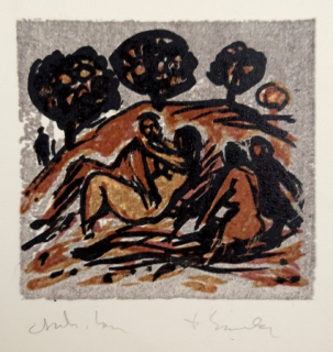 Emler František – Milenci, barevná litografie, ca 1960