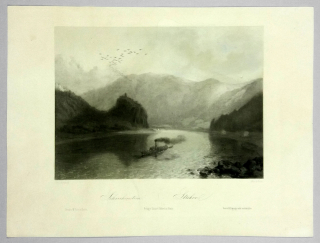 Střekov – Haun August, původní litografie, veduta, ca 1860