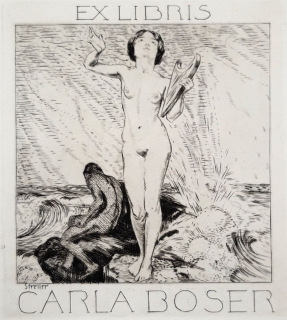 Streller Carl – Ex libris Carla Boser, původní lept, ca 1930