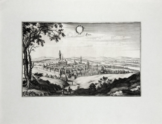 Louny – Merian Matthäus, původní mědiryt, veduta, 1650