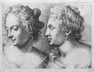 Hollar Václav podle Leonarda da Vinci – Studie dvou mladých žen, původní lept, 1645