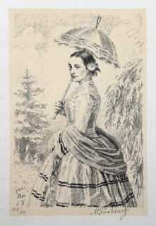 Švabinský Max – Božena Němcová, původní litografie se žlutým podtiskem, 1958