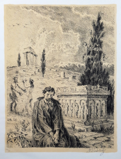 Švabinský Max – Sarkofág, původní litografie se žlutým podtiskem, 1958