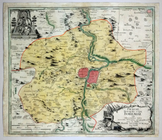 Seutter Matthäus – Plán Prahy a okolí, původní mědiryt ca 1740