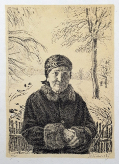 Švabinský Max – Babička Vejrychová, původní litografie se žlutým podtiskem, 1952