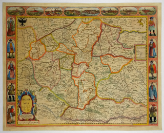 Čechy – Speed John, stará mapa Čech na prodej, původní staře kolorovaný mědiryt, 1626