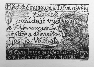 Váchal Josef – Pozvánka na vlastní výstavu 1954, původní dřevoryt, 1954