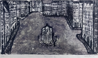 Petrželka Jaroslav – Náměstí 2, původní zrnkový lept, 1965