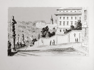 Bouda Cyril – Strahovský klášter, litografie s barevným podtiskem, ca 1950