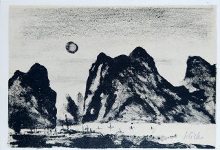 Sivko Václav – Čína, prodej původní litografie se žlutým podtiskem, ca 1960
