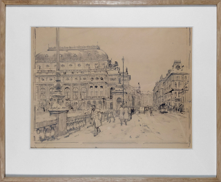 Šimon Tavík František – Národní divadlo v zimě, kresba tužkou, 1924
