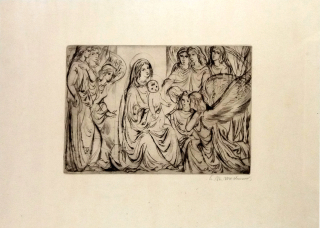 Machourek Antonín Marek Lukáš – Madona s dítětem a anděly, suchá jehla, 1944