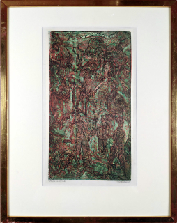 Váchal Josef – Věnovací list Venatus, původní barevný dřevoryt a korkoryt, 1951
