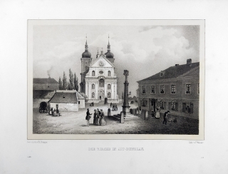Stará Boleslav – kostel Nanebevzetí Panny Marie, Bürger Robert, původní litografie, 1845