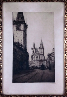 Röhling Vladislav – Praha, Týnský chrám, lept s akvatintou, ca 1925, grafický list, pragensia