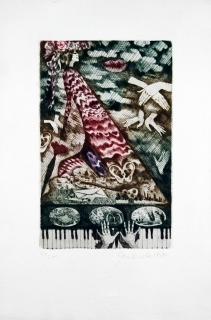 Lesařová-Roubíčková Michaela – Hudební motiv, barevný lept, 1980