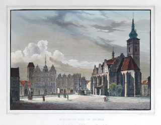 Tábor – C. Würbs, L. Thümling, veduta, staře kolorovaný původní oceloryt, 1842