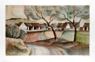 Vesnice – autor nezjištěn, původní litografie, 1982