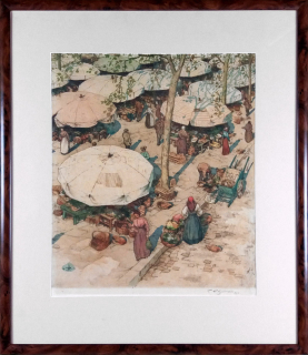 Šimon Tavík František – Tržiště v Nice, barevný lept, 1912, česká grafika